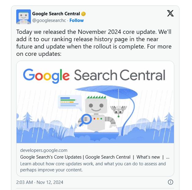 November 2024 core update, what is November core update in 2024, November Goolge update for websites